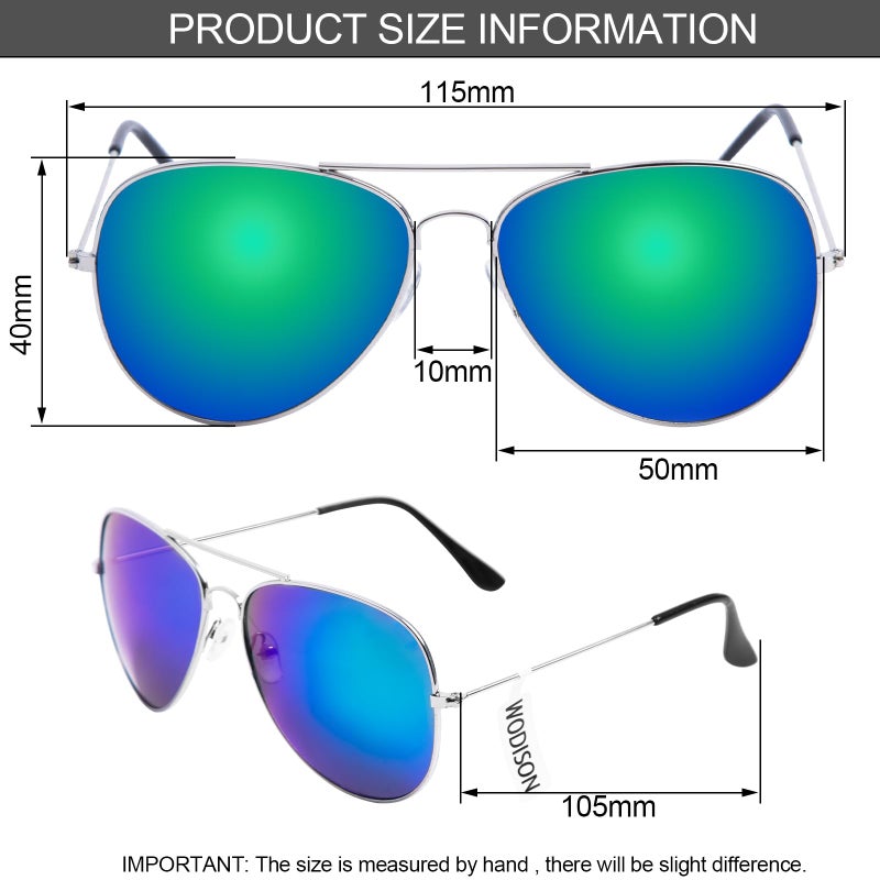 Wodison Classic Kids Sunglasses for Boys Girls Children sunglasses Reflective Metal Frame Silver Frame Blue Mix Green Lens - Image 3